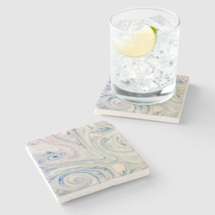 Posavasos De Piedra Blanco Azul Rosa Moderno Abstracto Fluid Marbling