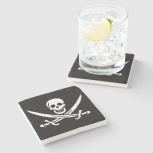 Posavasos De Piedra Blanco, Bandera Pirata Calico Jack, Calavera y Cri