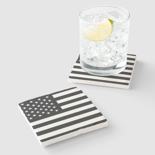 Posavasos De Piedra Blanco del negro de la bandera americana (Lateral)