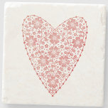 Posavasos De Piedra Blanco Rojo Escandinavo Corazón<br><div class="desc">Estilo folclórico escandinavo diseño floral moderno de corazón en rojo y blanco. Arte original de Nic Squirrell.</div>