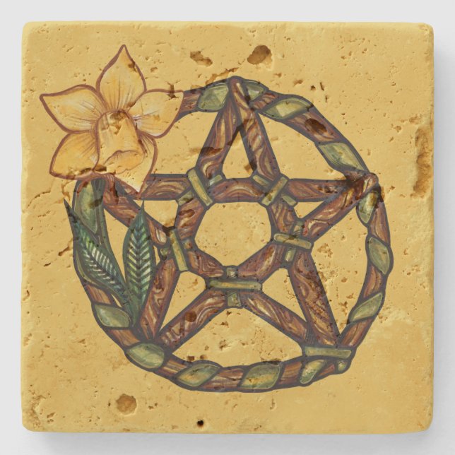 Posavasos De Piedra Blessed Daffodil Pentacle Ostara Art (Anverso)