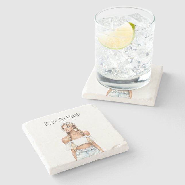 Posavasos De Piedra Blond Hair Girl Braids Jeans (Lateral)