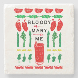 Posavasos De Piedra Bloody Mary Stone Drink Coasters - Linocut