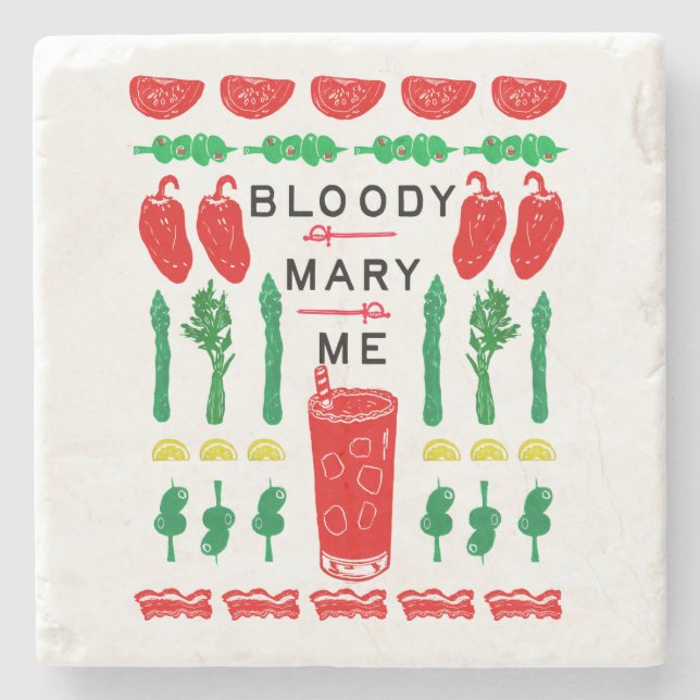 Posavasos De Piedra Bloody Mary Stone Drink Coasters - Linocut (Anverso)