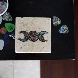 Posavasos De Piedra Bloom de símbolo de la luna triple