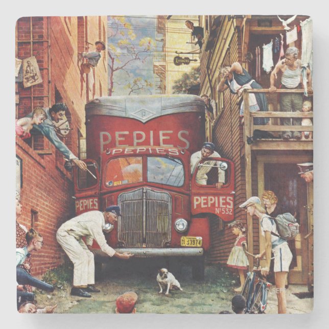 Posavasos De Piedra Bloque de carreteras por Norman Rockwell (Anverso)