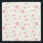 Posavasos De Piedra Blossoms<br><div class="desc">Light and cheerful floral pattern featuring pink flowers with soft yellow centers and airy mint green leaves on a clean white background.</div>