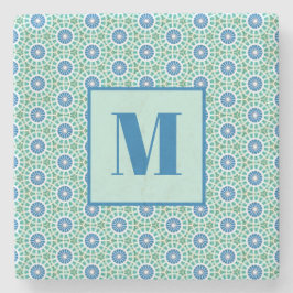 Posavasos De Piedra Blue and Light Turquoise Initial Stone Coaster