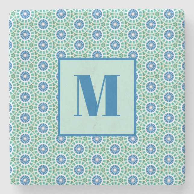 Posavasos De Piedra Blue and Light Turquoise Initial Stone Coaster (Anverso)