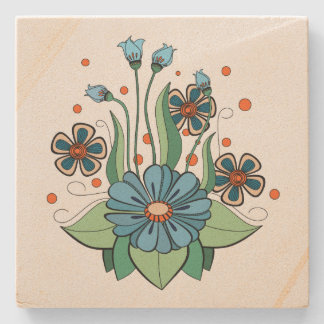 Posavasos De Piedra Blue and Orange Flower