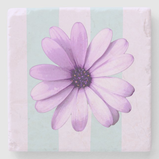 Posavasos De Piedra blue and purple striped daisy pattern (Anverso)