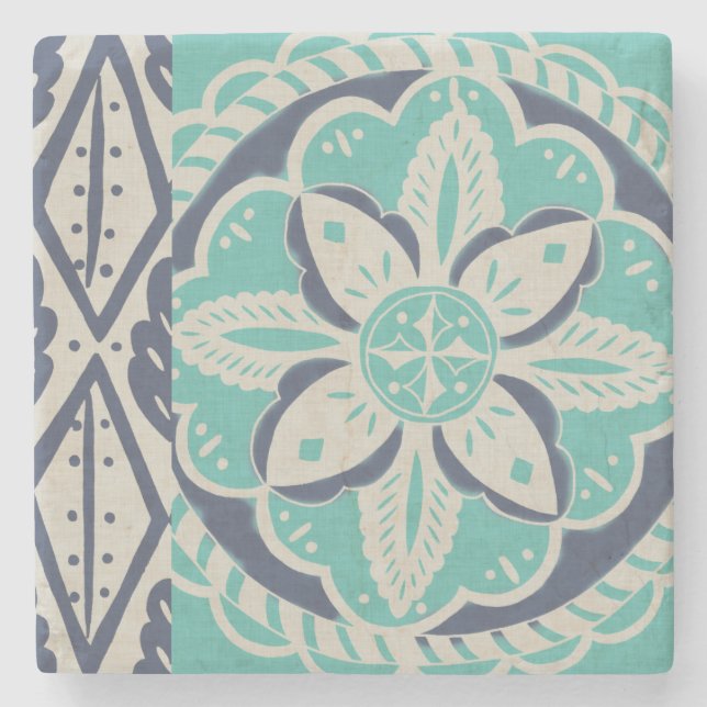 Posavasos De Piedra Blue Batik Tile IV (Anverso)