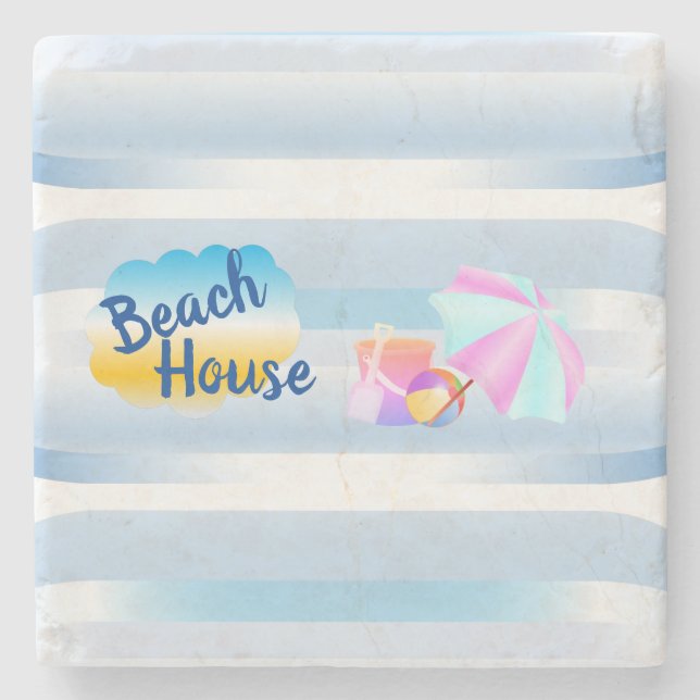 Posavasos De Piedra Blue Beach House Stone Coaster (Anverso)