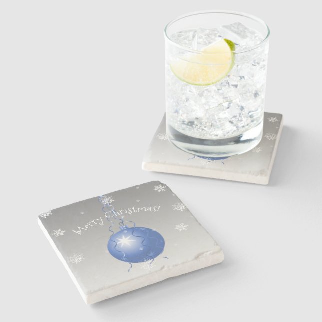 Posavasos De Piedra Blue Fancy Christmas Ornamet Stone Coaster (Lateral)