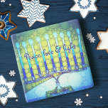 Posavasos De Piedra Blue Green Hanukkah Menorah Peace Love Light Bold<br><div class="desc">"Paz, amor y luz". Una foto de primer plano de una menorah artística brillante, colorida, azul y verde te ayuda a inaugurar las vacaciones de Hanukkah con estilo. Sienta el calor y la alegría de la temporada de vacaciones cuando te relajes con tu bebida favorita en esta impresionante y colorida...</div>