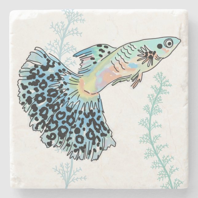 Posavasos De Piedra Blue Guppy Stone Coaster (Anverso)