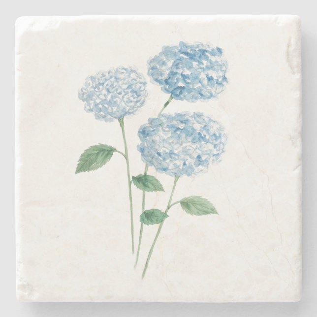 Posavasos De Piedra Blue Hydrangea Flower Painting (Anverso)