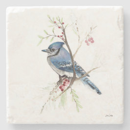 Posavasos De Piedra Blue Jay Bird Watercolor Art Stone Coaster