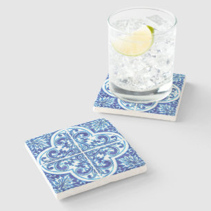 Posavasos De Piedra Blue Maiolica Tile Coaster   Aspecto Cerámico de I