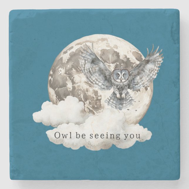 Posavasos De Piedra Blue Moon Owl Be Seeing You (Anverso)