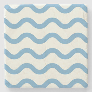 Posavasos De Piedra Blue Nautical Groovy Wavy Stripe Moderno Minimalis