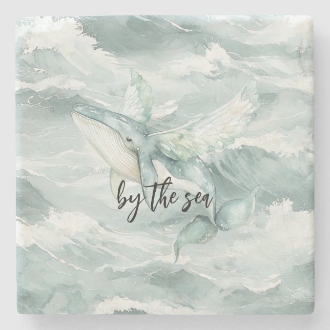 Posavasos De Piedra Blue Ocean Whale By the sea (Anverso)