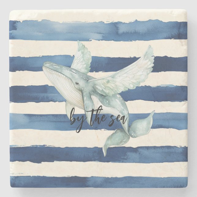Posavasos De Piedra Blue Ocean Whale By the sea (Anverso)