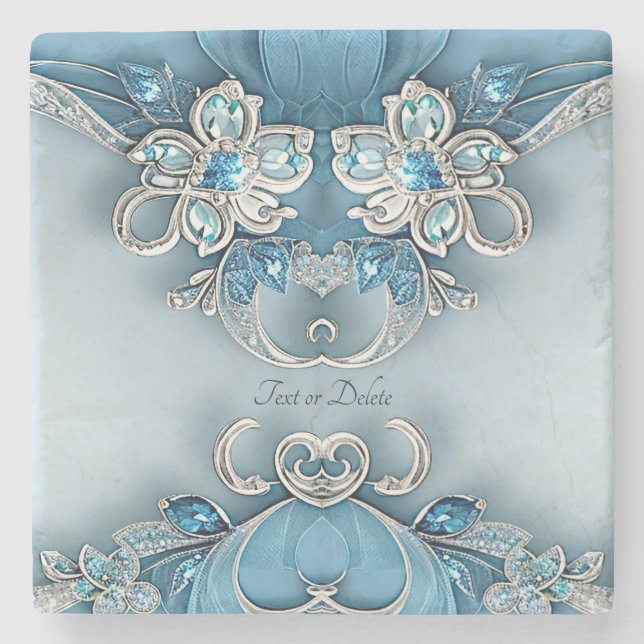 Posavasos De Piedra Blue Ornate Floral Stone Coaster (Anverso)