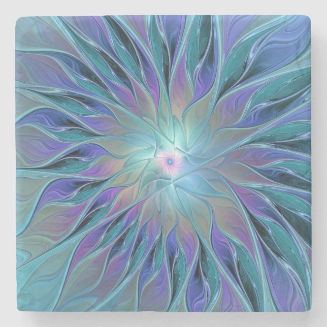 Posavasos De Piedra Blue Purple Flower Dream Resumen arte fractal (Anverso)