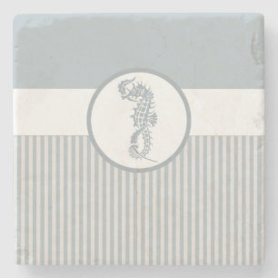 Posavasos De Piedra Blue Seahorse Blue Classic Nautical Elegant