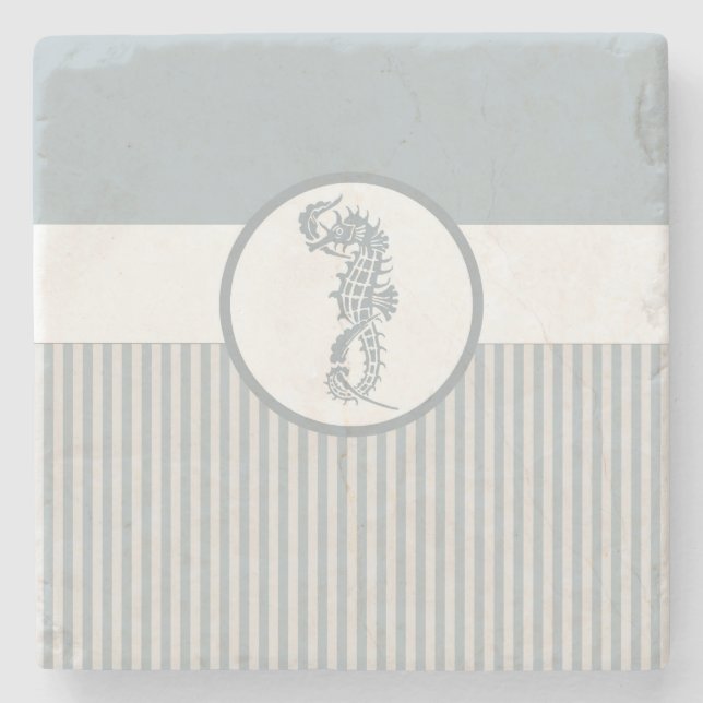 Posavasos De Piedra Blue Seahorse Blue Classic Nautical Elegant (Anverso)