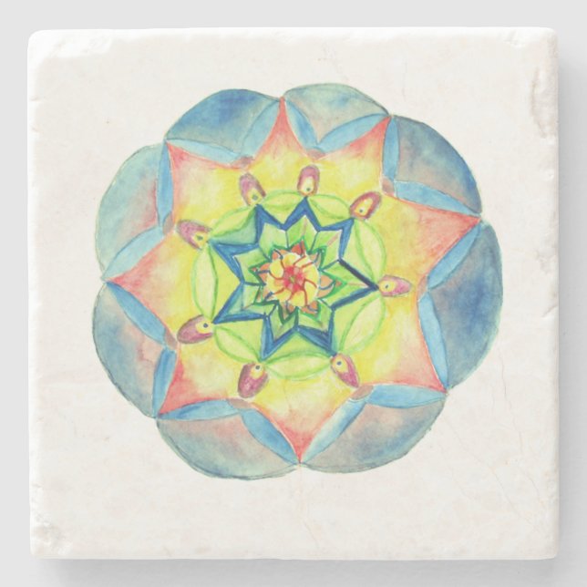 Posavasos De Piedra Blue Watercolor Mandala Marble Stone Coaster (Anverso)