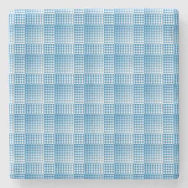 Posavasos De Piedra Blue White Checker Abstract Pattern (Anverso)