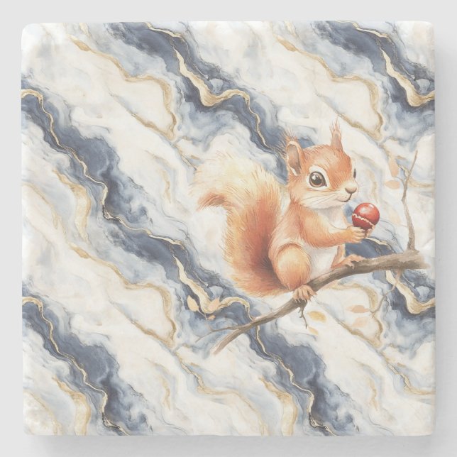 Posavasos De Piedra Blue White Gold Abstract Squirrel Apple (Anverso)