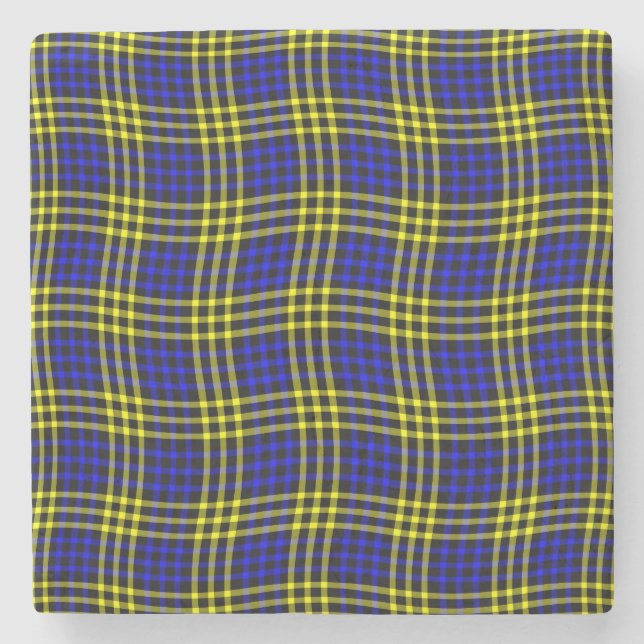 Posavasos De Piedra Blue Yellow Plaid Checker Seamless Pattern (Anverso)