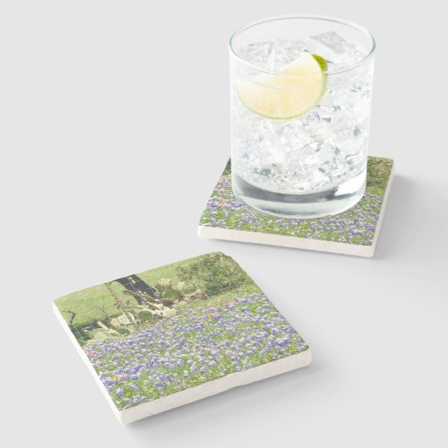 Posavasos De Piedra Bluebonnets And Cactus Marble Stone Coasters (Lateral)
