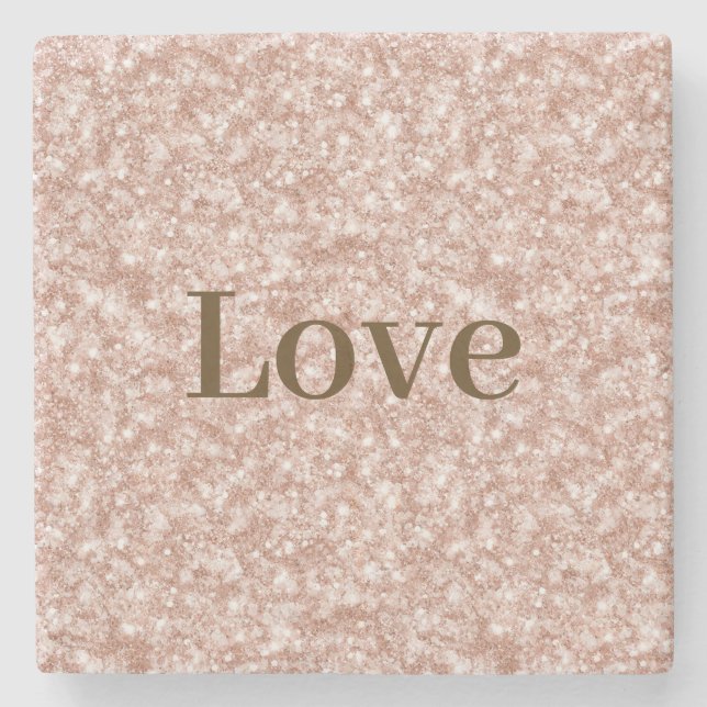 Posavasos De Piedra Blush Pink Glitter Love Valentine's Day (Anverso)