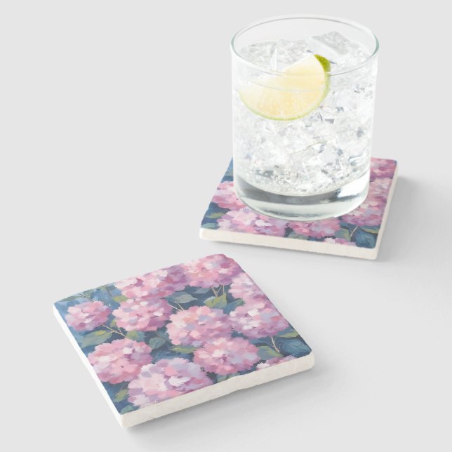 Posavasos De Piedra Blush Pink Hydrangeas Floral (Lateral)