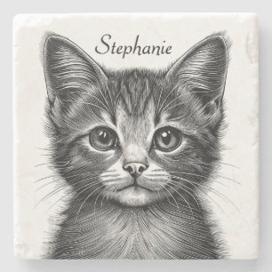 Posavasos De Piedra Boceto adorable de gato joven  