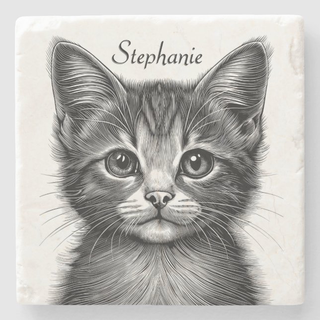 Posavasos De Piedra Boceto adorable de gato joven   (Anverso)
