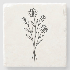 Posavasos De Piedra Boceto de línea botánica de flores silvestres mini