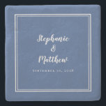Posavasos De Piedra Boda azul blanco novia y Groom elegante simple<br><div class="desc">A los recién casados les encantará esta sencilla y minimalista montaña boda de piedra de moda, con un diseño moderno con un doble borde enmarcado de blanco crujiente sobre un fondo azul clásico de moda. Este sencillo y moderno diseño ofrece una sofisticación atemporal y clásica. Personalice los nombres de la...</div>