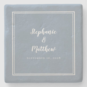 Posavasos De Piedra Boda Azul Polvo Novia y Novio Elegante Sencillo