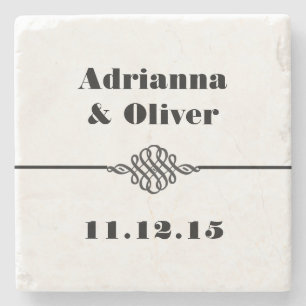Posavasos De Piedra Boda blanco negro simple y elegante