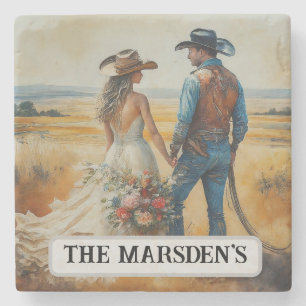 Posavasos De Piedra Boda Country Western Acuarela