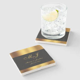 Posavasos De Piedra Boda de borde de caligrafía de oro negro de lujo