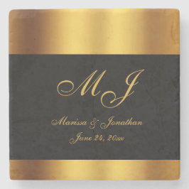 Posavasos De Piedra Boda de borde de caligrafía de oro negro de lujo