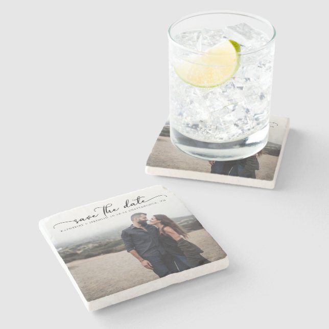 Posavasos De Piedra Boda de guión moderno Guardar la fecha (Lateral)