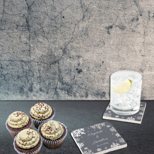 Posavasos De Piedra Boda de invierno con copas de nieve azul de la mar (Subido por el creador)