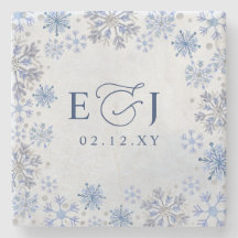 Boda de Invierno Copos de Nieve Azules Plata Monog